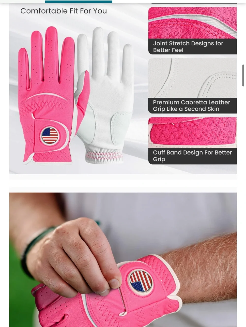 NEW 2-Pack Pink Golf Gloves Size L Left Hand Unisex Cabretta Leather